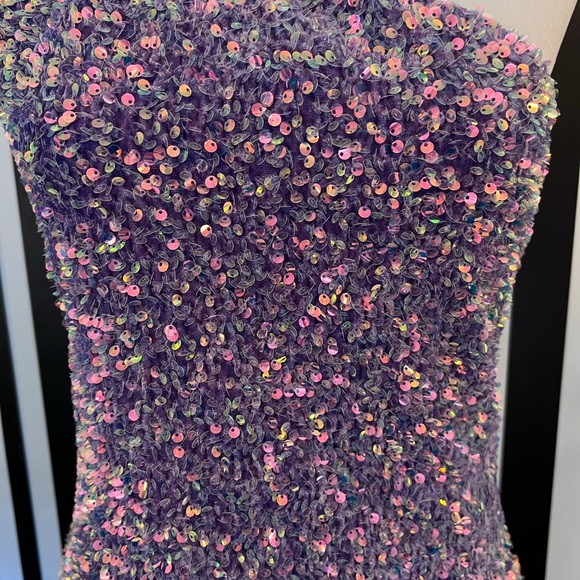 Lavender Velvet Sequin One Shoulder Mini Dress - NWT - Picture 3 of 4
